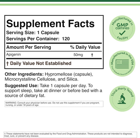 Double Wood Apigenin Bioflavonoid Found in Chamomile Tea for Relaxation, Sleep 120 Caps
