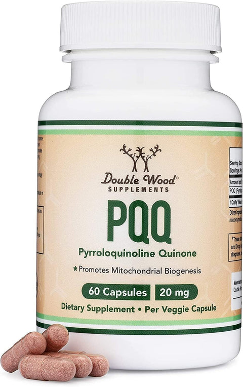 Double Wood PQQ Pyrroloquinoline Quinone ATP Coenzyme Energy Brain Optimizer and Sleep Support 20mg 60 Caps