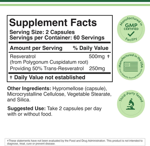 Double Wood 50% Trans Resveratrol Polygonum Root Healthy Aging 500mg 120 Caps