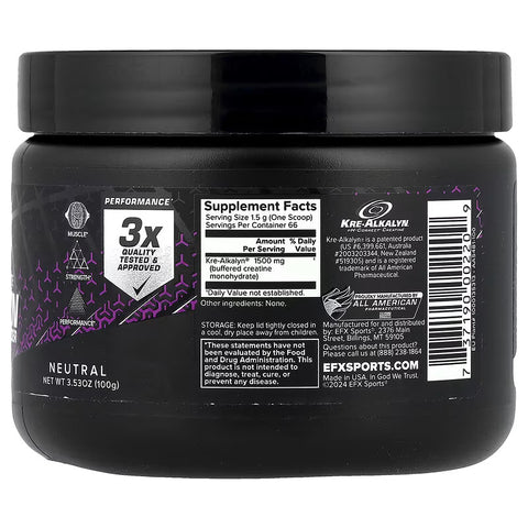 EFX Sports Kre-Alkalyn Creatine Powder Brain & Cognitive 100 Grams