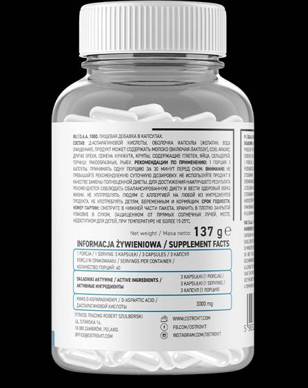 Ostrovit DAA 1000 / D-Aspartic Acid 120 Caps - 40 servis