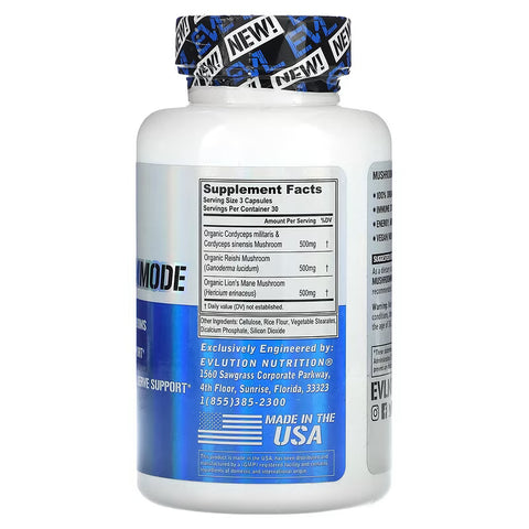 Evlution Vegan Organic Mushroom Lions Mane Cordyceps and Reishi Blend - Nootropics Brain Support 90 Veggie Caps