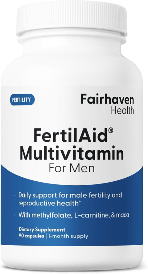 Fairhaven Health FertilAid for Men Vitamin &amp; Multivitamin Fertility L-carnitine Zinc and Methyl Folate Maca 90 Caps
