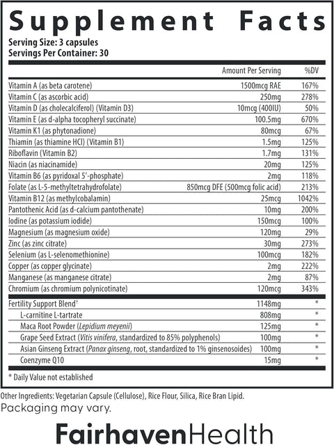 Fairhaven Health FertilAid for Men Vitamin &amp; Multivitamin Fertility L-carnitine Zinc and Methyl Folate Maca 90 Caps