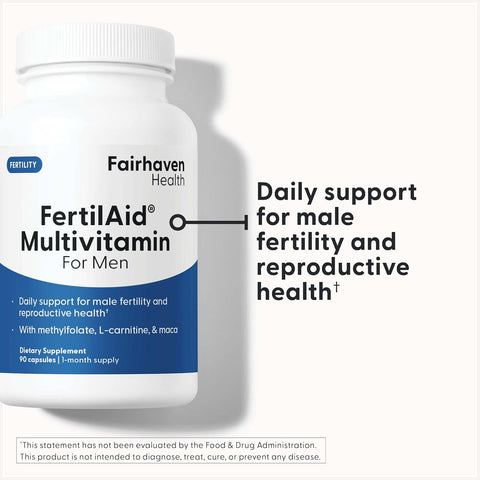 Fairhaven Health FertilAid for Men Vitamin &amp; Multivitamin Fertility L-carnitine Zinc and Methyl Folate Maca 90 Caps