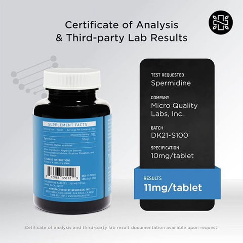 Neurogan Spermidine 1200mg - 99% 10 mg 120 Tablet