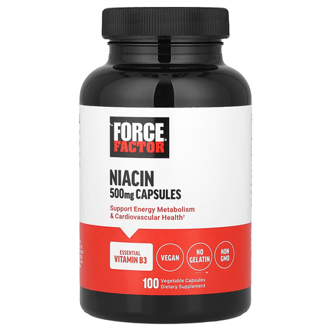 Force Factor Niacin Vitamin B3 Cellular Energy and Cardiovascular Heart-Health 100 Vegetable Capsules