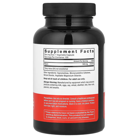 Force Factor Niacin Vitamin B3 Cellular Energy and Cardiovascular Heart-Health 100 Vegetable Capsules