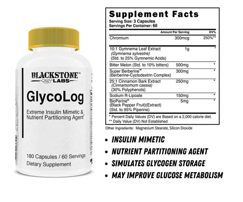 BlackStone Labs Glycolog 10:1 Gymnema Leaf , Super Berberine , Bitter melon Blood Sugar 180 Caps