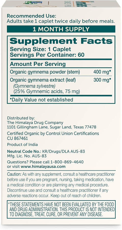 Himalaya Organic Gymnema Sylvestre – Herbal Glucose Metabolism Support 700 mg, 60 Caplets