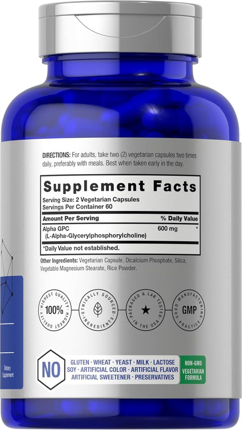 Horbäach Alpha GPC Choline Healthy Memory Focus and Clarity 600mg 120 Caps