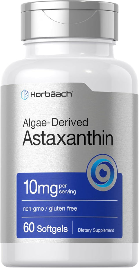 Horbäach Astaxanthin Algae Derived Eyes Skin Health 10mg 60 Softgels