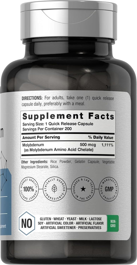 Horbaach Molybdenum Amino Acid Chelate 500mcg 200 Caps