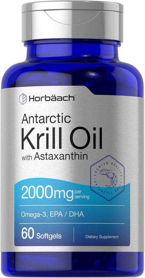 Horbäach Antarctic Krill Oil 2000mg Omega-3 EPA DHA with Astaxanthin 60 Softgel