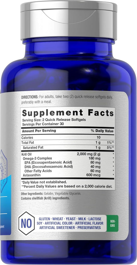 Horbäach Antarctic Krill Oil 2000mg Omega-3 EPA DHA with Astaxanthin 60 Softgel
