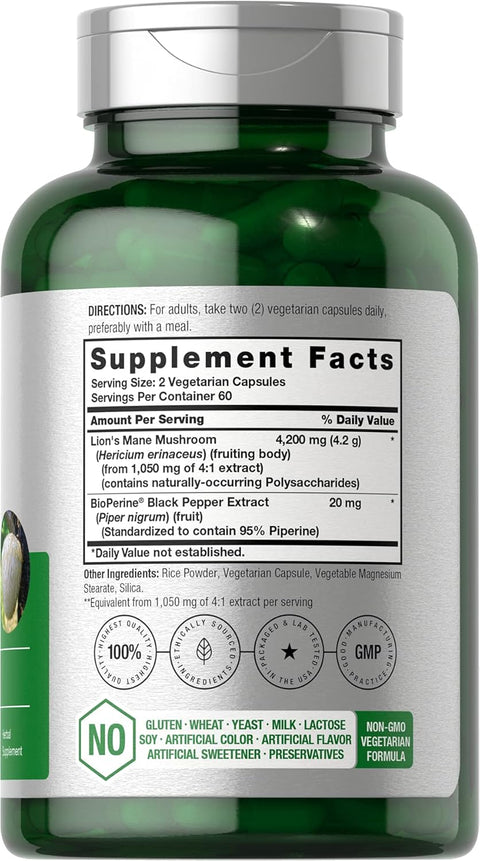 Horbäach Lions Mane Mushroom Extract 4200 Mg 120 Caps