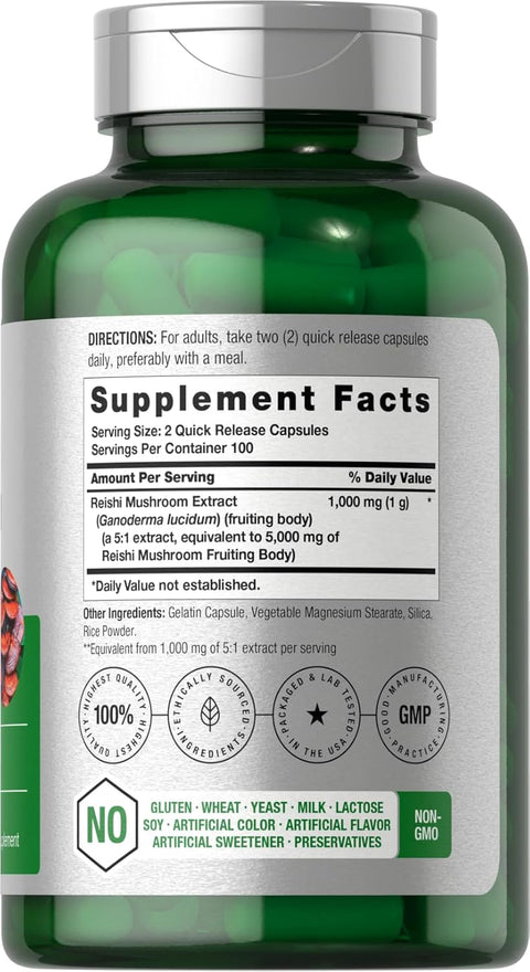 Horbäach Reishi Mushroom 1000mg 5:1 Extract 200 Caps