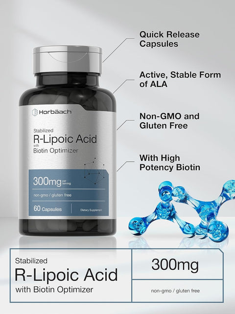 Horbäach Stabilized R-Lipoic Acid Biotin Optimizer Na-RALA 300mg 60 Caps