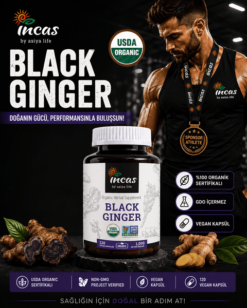 INCAS USDA Organic Thai Black Ginger Kaempferia Thai Ginseng for Men Libido booster 120 Vegan Caps - Supplementhane