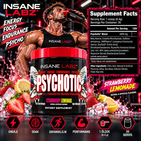 Insane Labz Psychotic Preworkout Strawberry Lemonade – 35 Servis