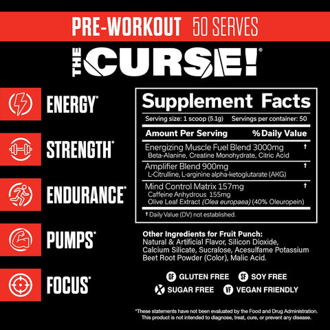 JNX SPORTS The Curse! PreWorkout Caffeine Beta-Alanine Creatine L-Citrulline Boost Energy Strength & Focus