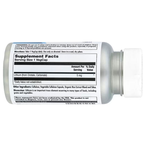 KAL Lithium Orotate 5mg Brain & Cognitive Mineral Mood Support in Organic Rice Bran Extract Base 60 VegCaps