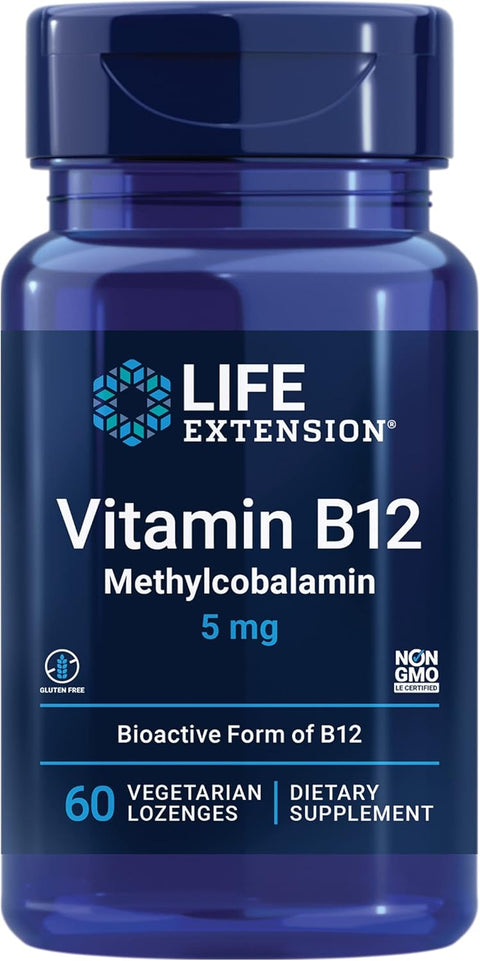 Life Extension Vitamin B12 Bioactive Methylcobalamin Nerve Health Cognitive 5 mg Quick-Dissolving 60 lozenges