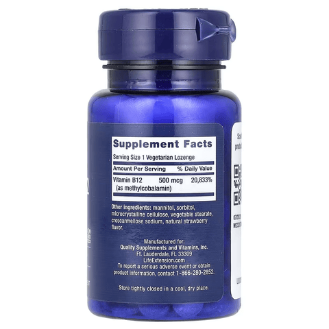 Life Extension Vitamin B12 Methylcobalamin 500 mcg 100 Vegetarian Lozenges