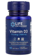 Life Extension Vitamin D3 175 mcg 7000 IU Immune System Bone Health, Brain 60 softgels