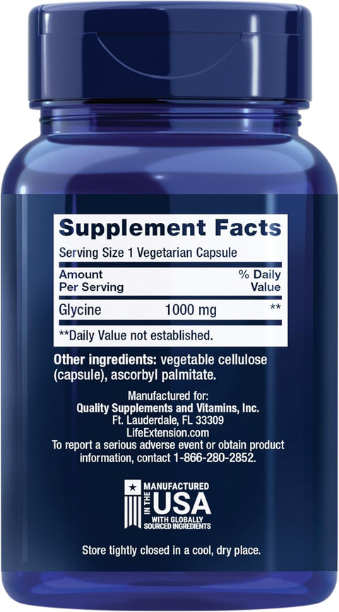 Life Extension Glycine 1000 mg Amino Acid That Promotes Healthy Sleep 100 Caps