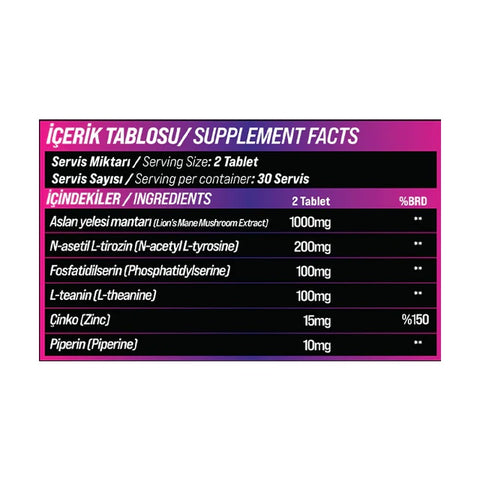 GRIMSUPPS LION'S MANE NEURO SUPPORT L-THEANINE & N-ACETYL TYROSINE 60 TABLETS