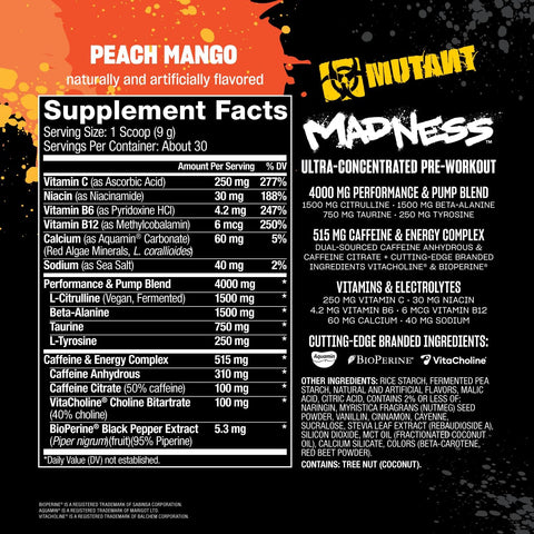 MUTANT Madness Ultra-Concentrated PreWorkout Peach Mango 270 gram