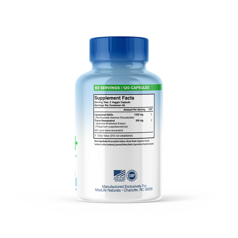 Maxlife Naturals Liposomal NAD+ Trans-Resveratrol Anti Aging 1500mg - 120 Caps