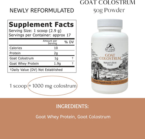 Mt. Capra Goat Colostrum Whey protein for Healthy Immune System Gut and Athletic Performance Grass-Fed 50 Gram