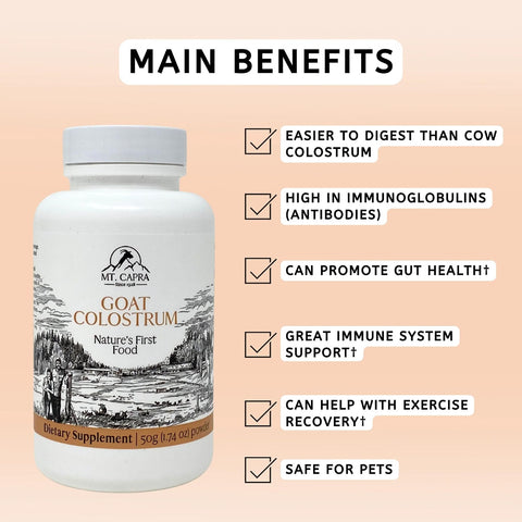 Mt. Capra Goat Colostrum Whey protein for Healthy Immune System Gut and Athletic Performance Grass-Fed 50 Gram