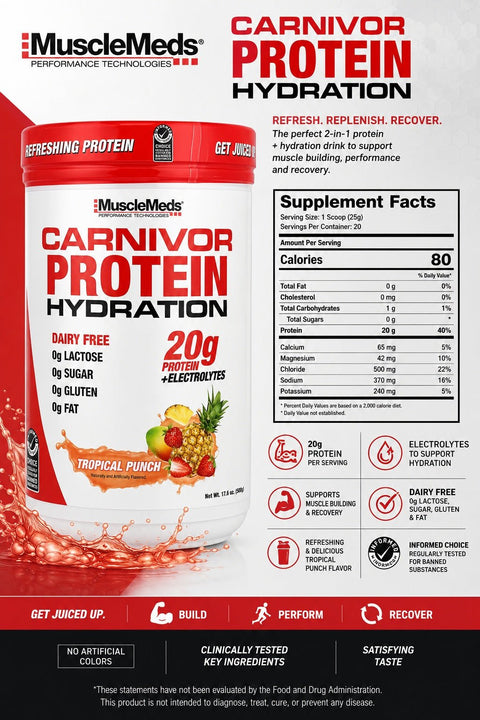 MuscleMeds, Carnivor Protein Hydration Tropical Punch 500 g - Supplementhane