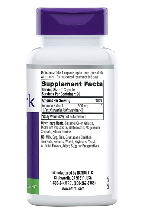 Natrol Yohimbine Bark 500 mg 90 Capsules