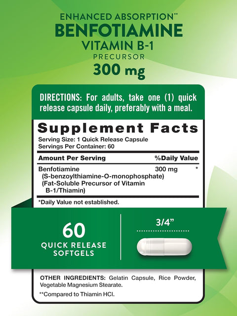 Nature's Truth Benfotiamine 300 mg 60 Kapsul Vitamin B1 Precursor Enhanced Absorption
