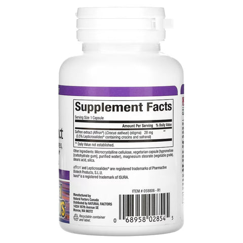 Natural Factors Stress-Relax 100% Pure Saffron Brain & Cognitive Supports Mood 30 Vegetarian Caps