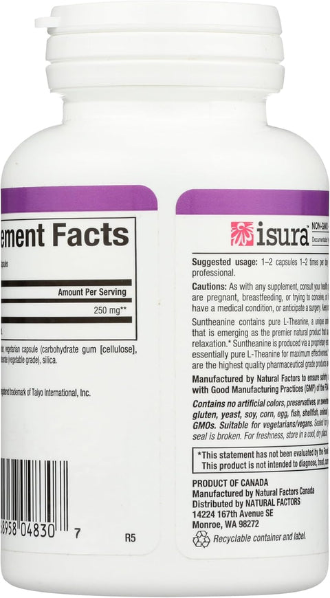 Natural Factors Stress-Relax Suntheanine L-Theanine Mental Calmness and Relaxation 60 Vegetarian Caps