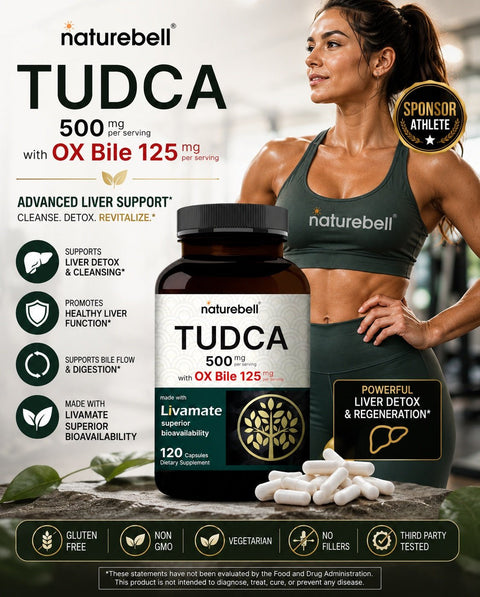 Naturebell TUDCA 500mg with OX Bile 125mg Liver Cleanse Detox & Repair 120 Caps - Supplementhane