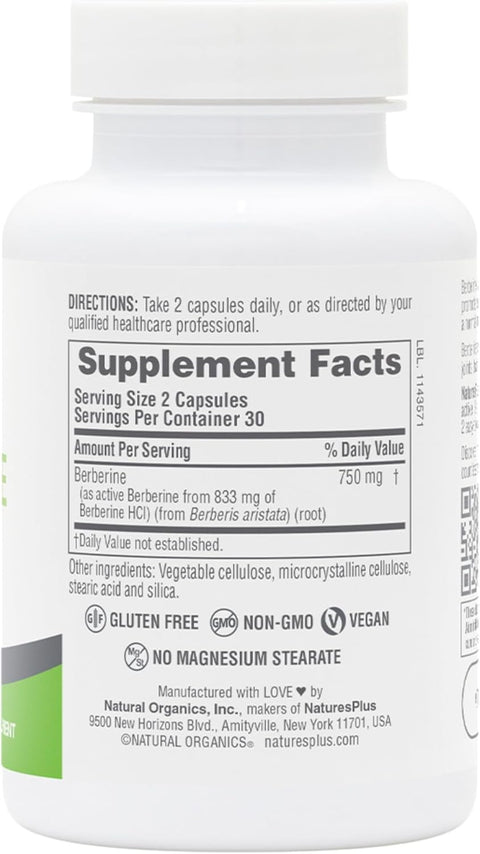 Natures Plus PRO Berberine 750 mg - 60 Caps Supports Healthy Metabolism