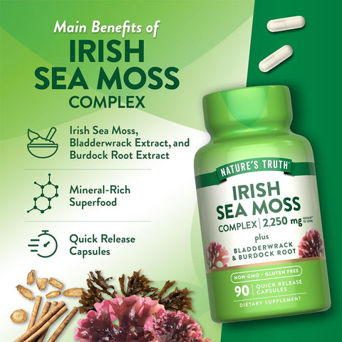 Nature's Truth Irish Sea Moss with Bladderwrack & Burdock Root Greens & Superfoods 90 Caps