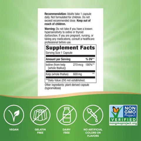 Nature's Way Kelp Whole Iodine Thyroid Thallus Greens & Superfoods 100 Vegan Caps