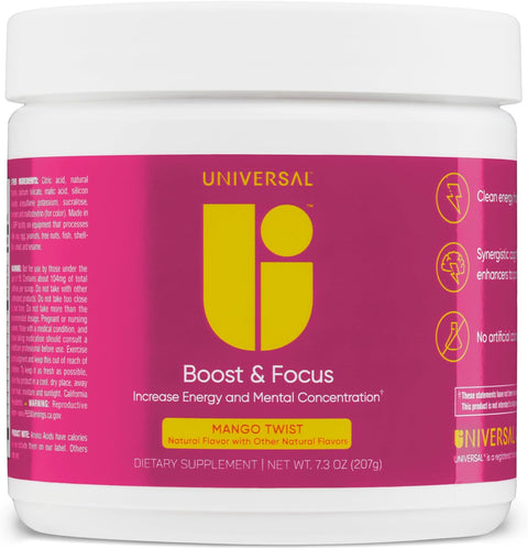 Universal U Boost & Focus Powder Energy and Cognitive B12 Niacin Choline L-Tyrosine Huperzine Beta Alanin Citrulline
