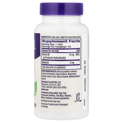 Natrol, Melatonin+B6 Vitamin 5Mg Time Release Sleep Faster 100 Tablet