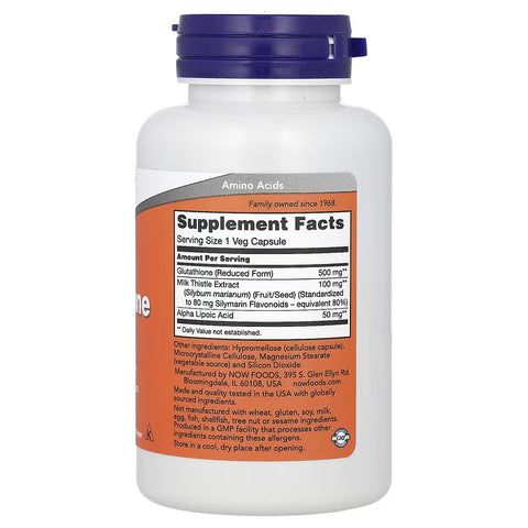 NOW Foods Glutathione With Milk Thistle Extract & Alpha Lipoic Acid Detox Support 60 Veg Capsules