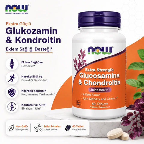 NOW Foods Extra Strength Glucosamine & Chondroitin Joint Health 60 Tablets - Eklem Glukozamin - Supplementhane
