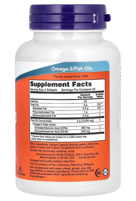 Now Foods Omega 3 Fish Oil 100 Softgels