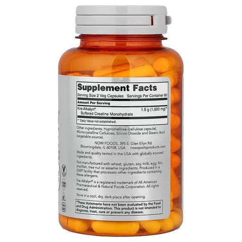 NOW Foods Sports Kre-Alkalyn Creatine Monohydrate Energy Production 120 Veg Caps - Supplementhane